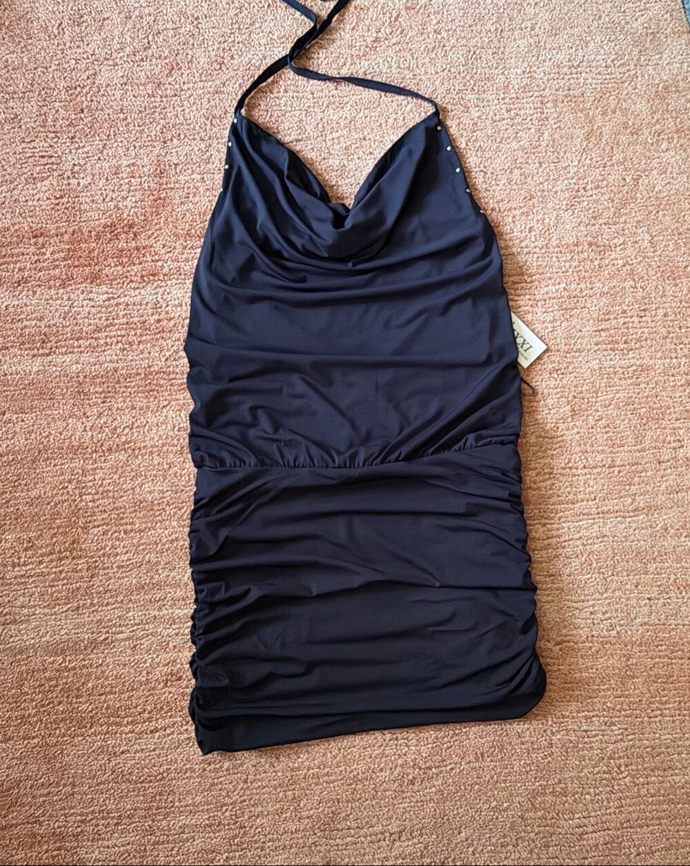 Trixxi Los Angeles Navy Blue Halter Bodycon Mini Dress Size S NWT